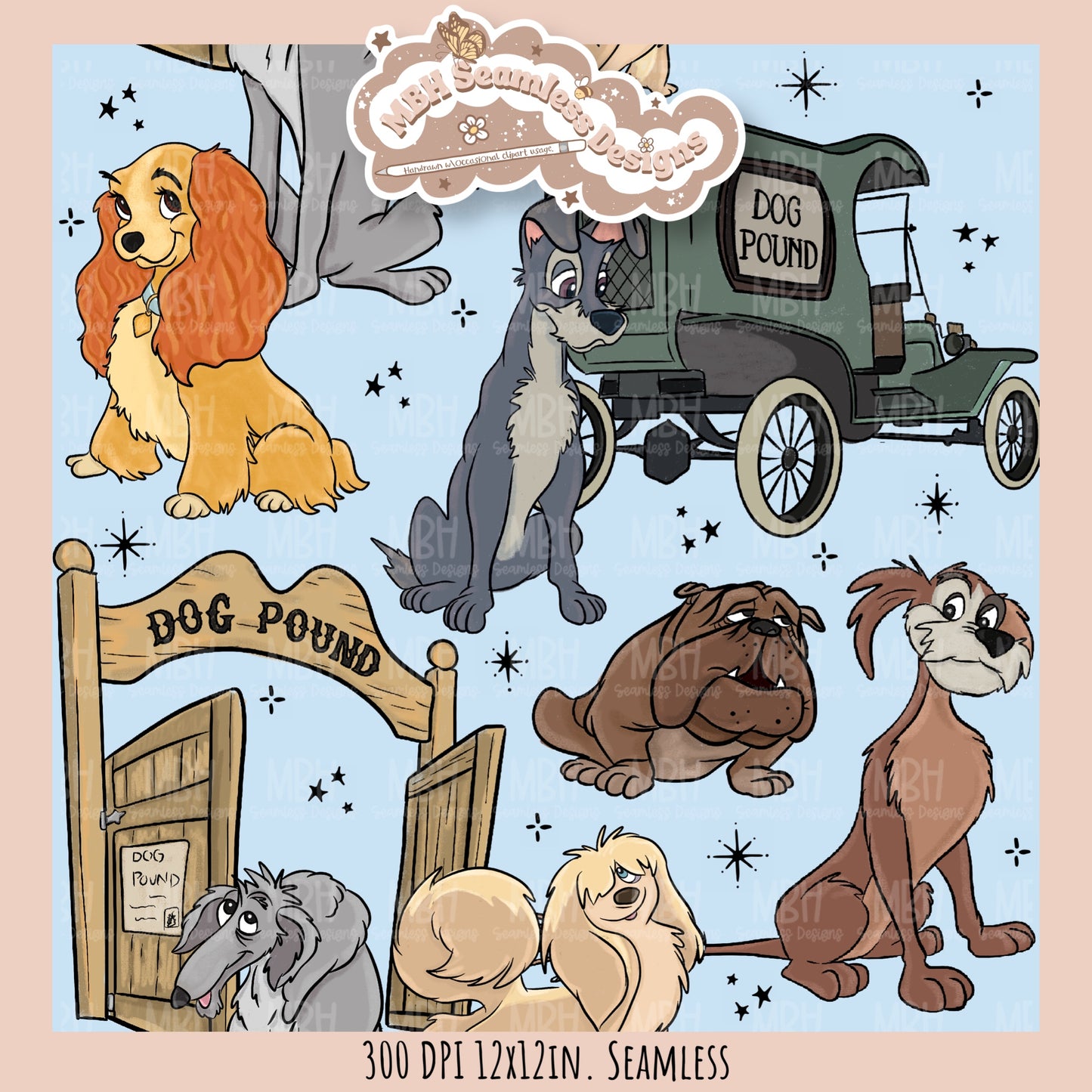 L&T Dog Pound Seamless Pattern // PNG // Multiple Colorway Options