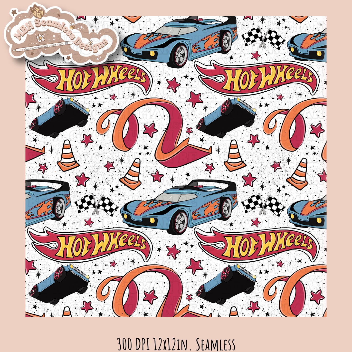 Hot Wheels Seamless Pattern Multiple Colorways