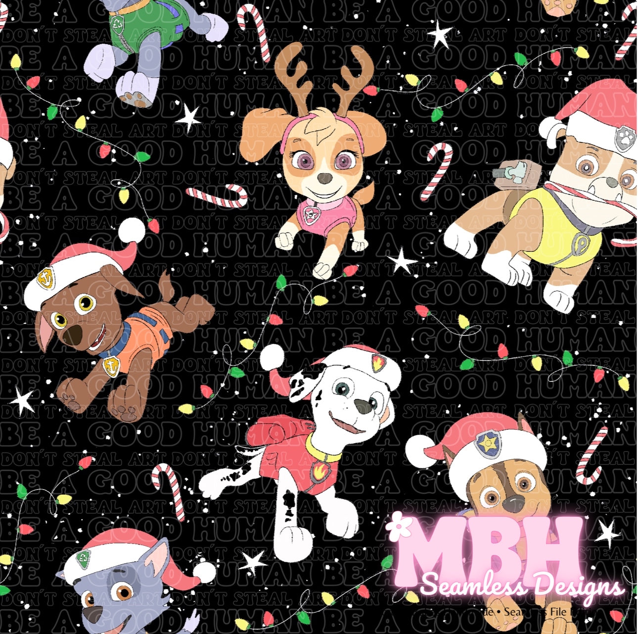 Paw Patrol Holiday Lights Seamless Pattern