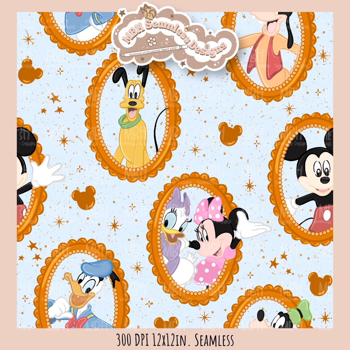 Framed Mouse and Friends Seamless Pattern • PNG • Assorted Colorway Options