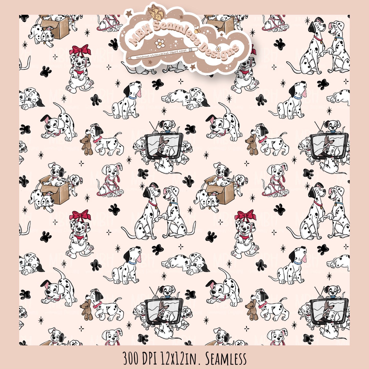 Starry Dalmatians Seamless Pattern // Multiple Colorway Options