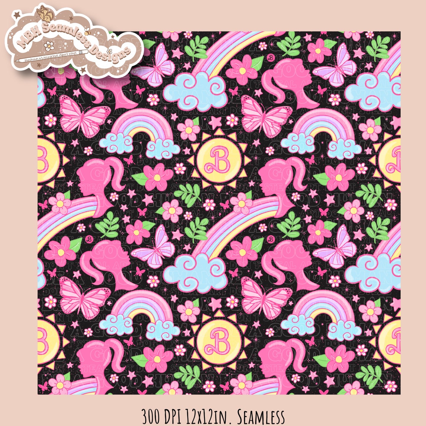 Non TM Spring Barbie Seamless Pattern MULTIPLE COLORWAYS