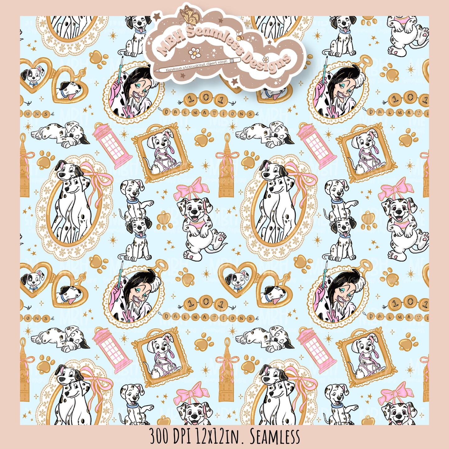 Dalmatian Charms Seamless Pattern // PNG // Multiple Colorway Options