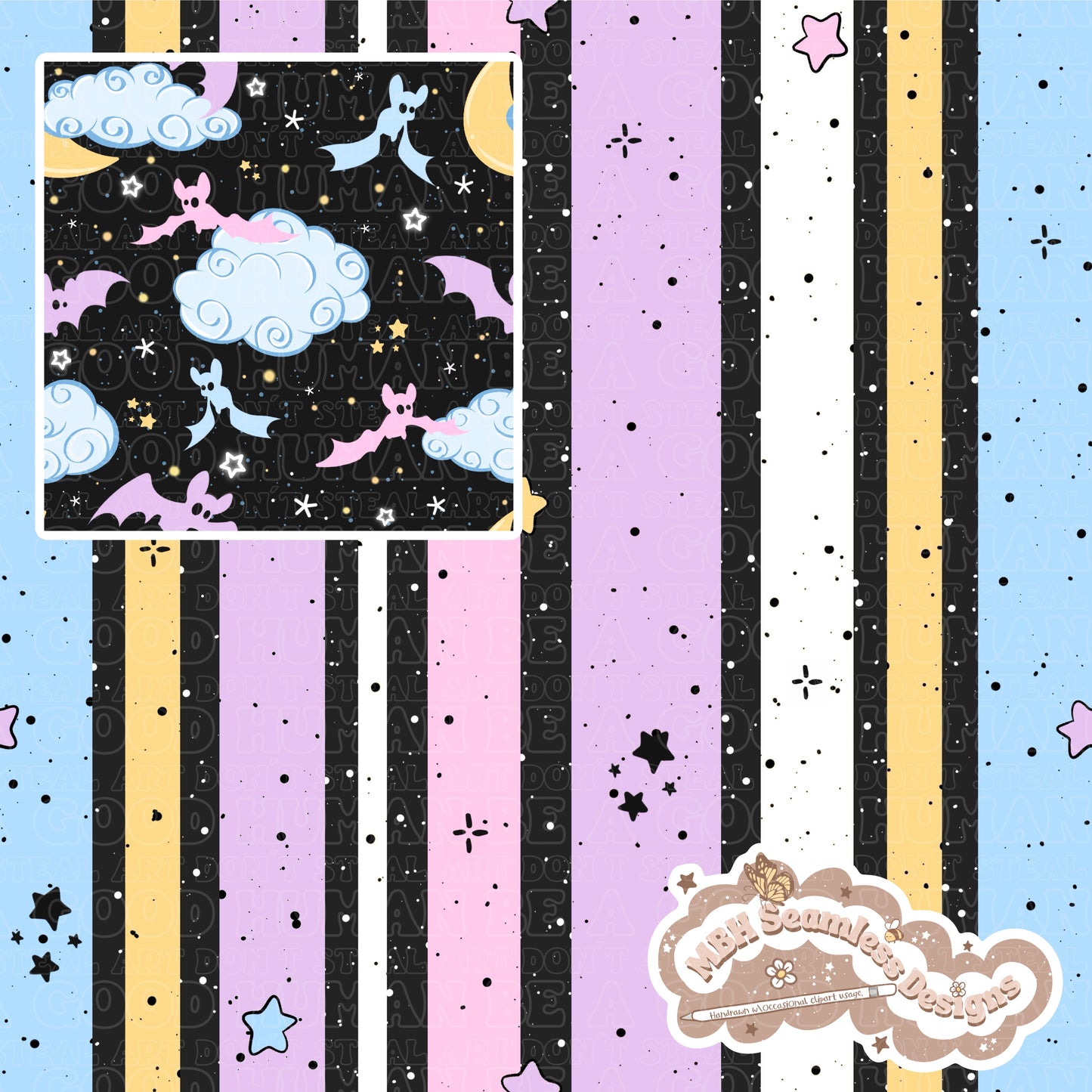 Midnight Pastel Bats Seamless Pattern & COORDS