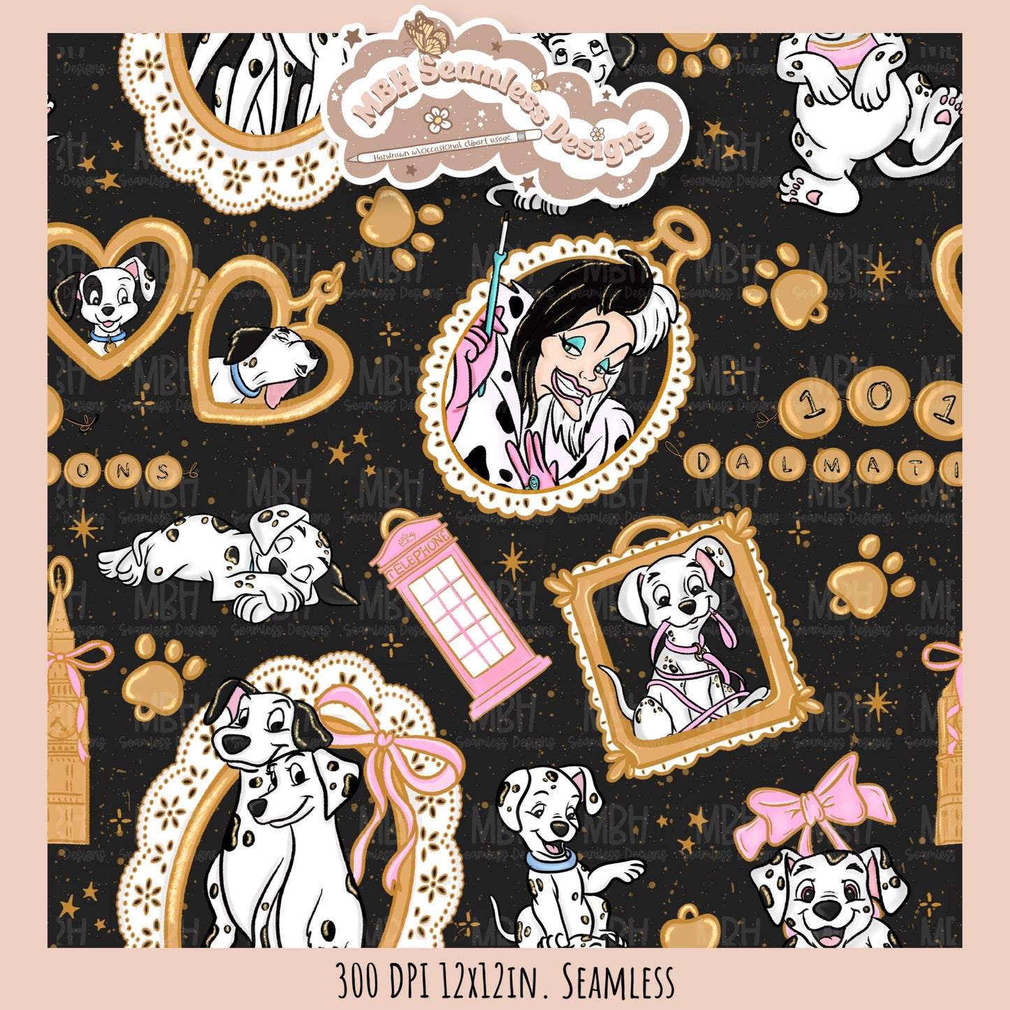 Dalmatian Charms Seamless Pattern // PNG // Multiple Colorway Options