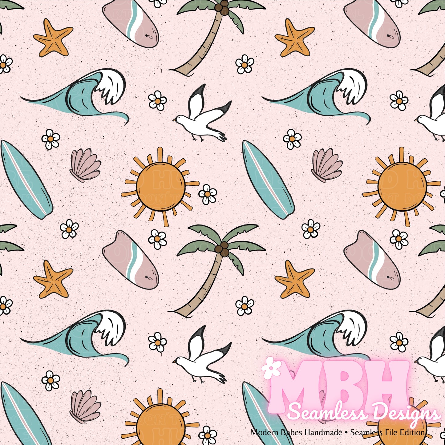 Girly Boho Surf Seamless Pattern MULTIPLE COLORWAYS