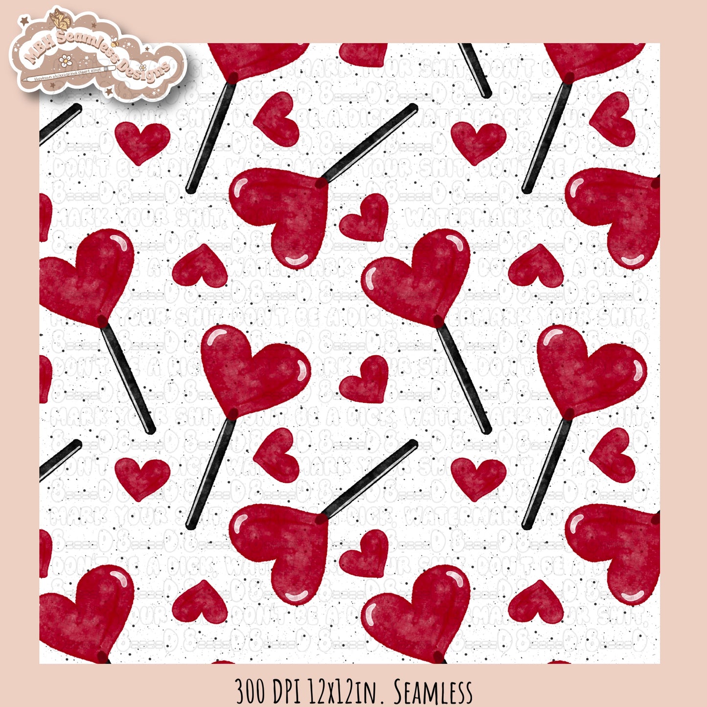 Watercolor Heart Pops Seamless Pattern MULTIPLE COLORWAYS