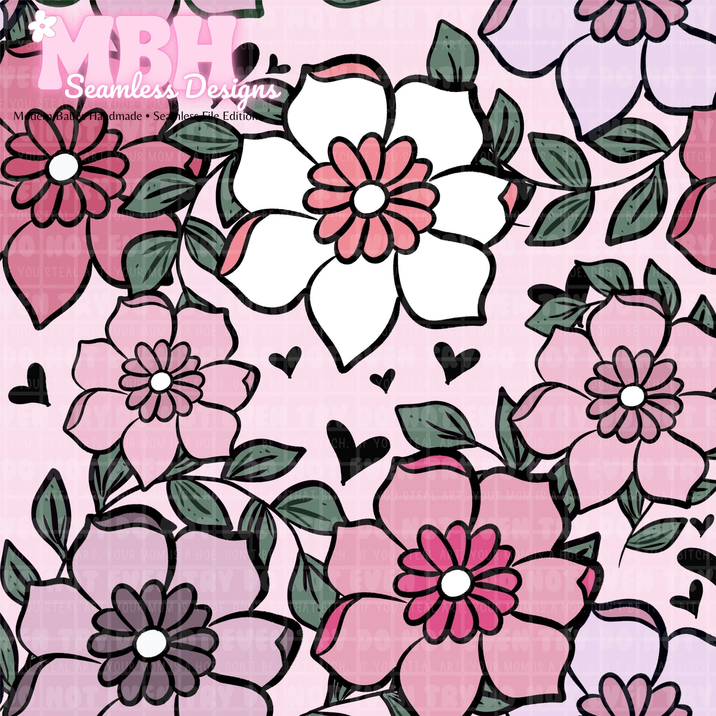 Valentines Day Floral & Stripes Seamless Pattern