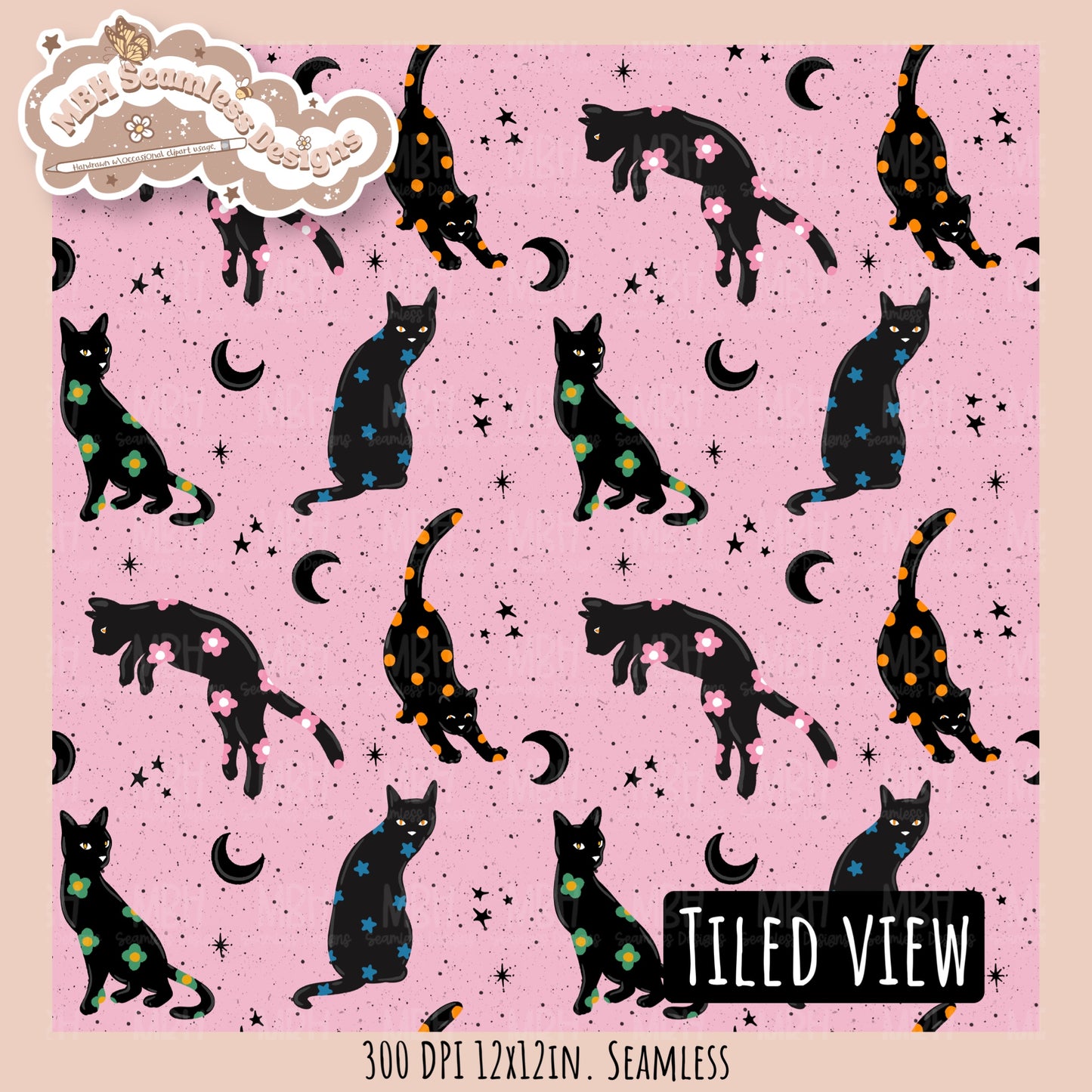 Black Cats Seamless Pattern // Assorted Colorway Options