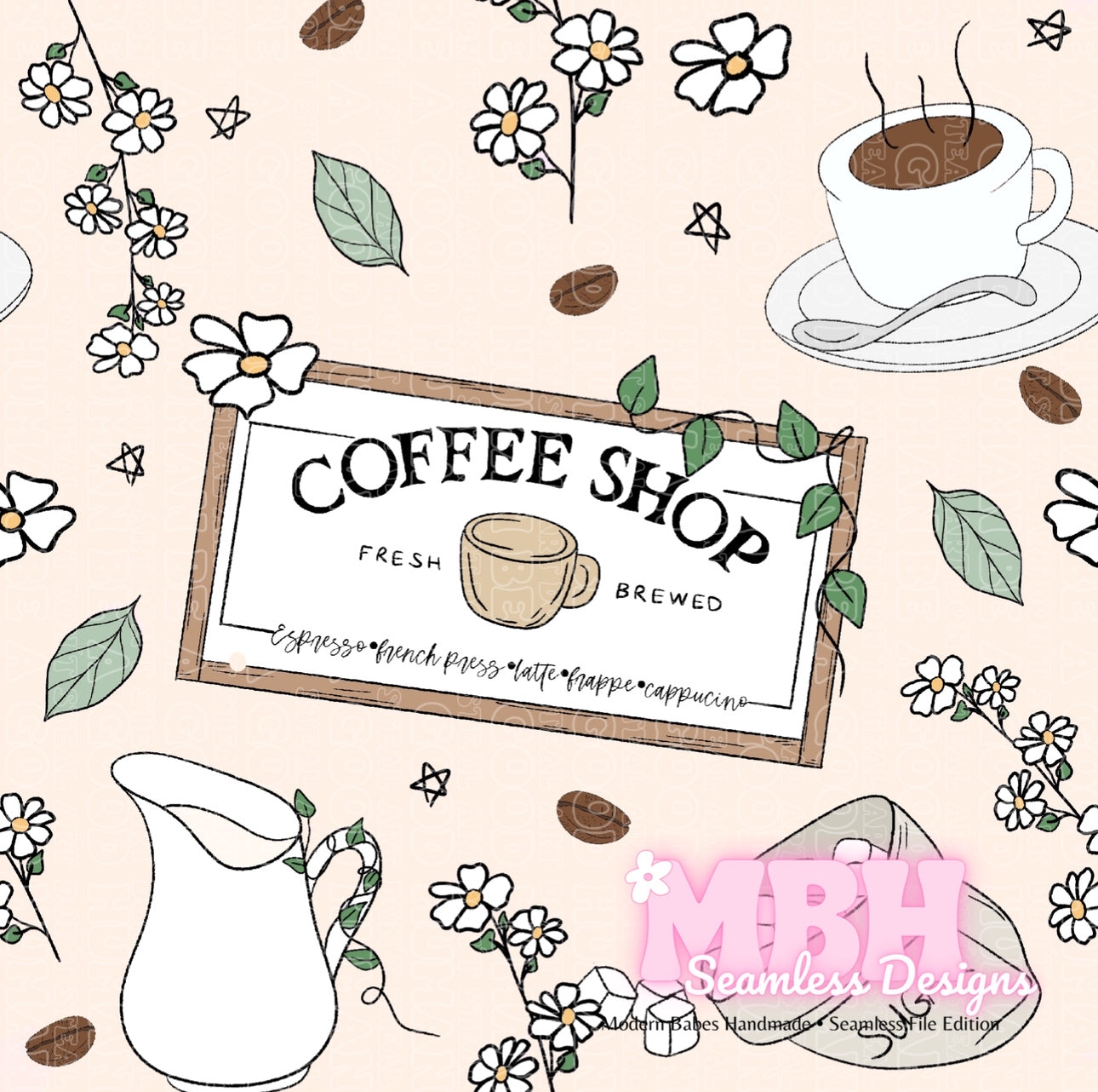 Boho Coffee Seamless Pattern