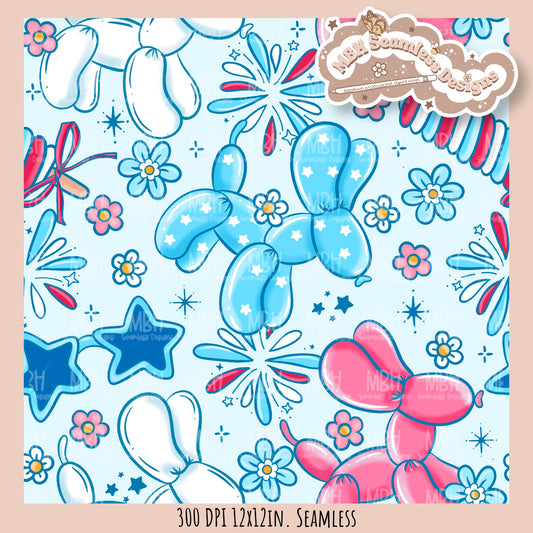 Floral FOJ Dog Balloons Seamless Pattern // MULTIPLE COLORWAY OPTIONS