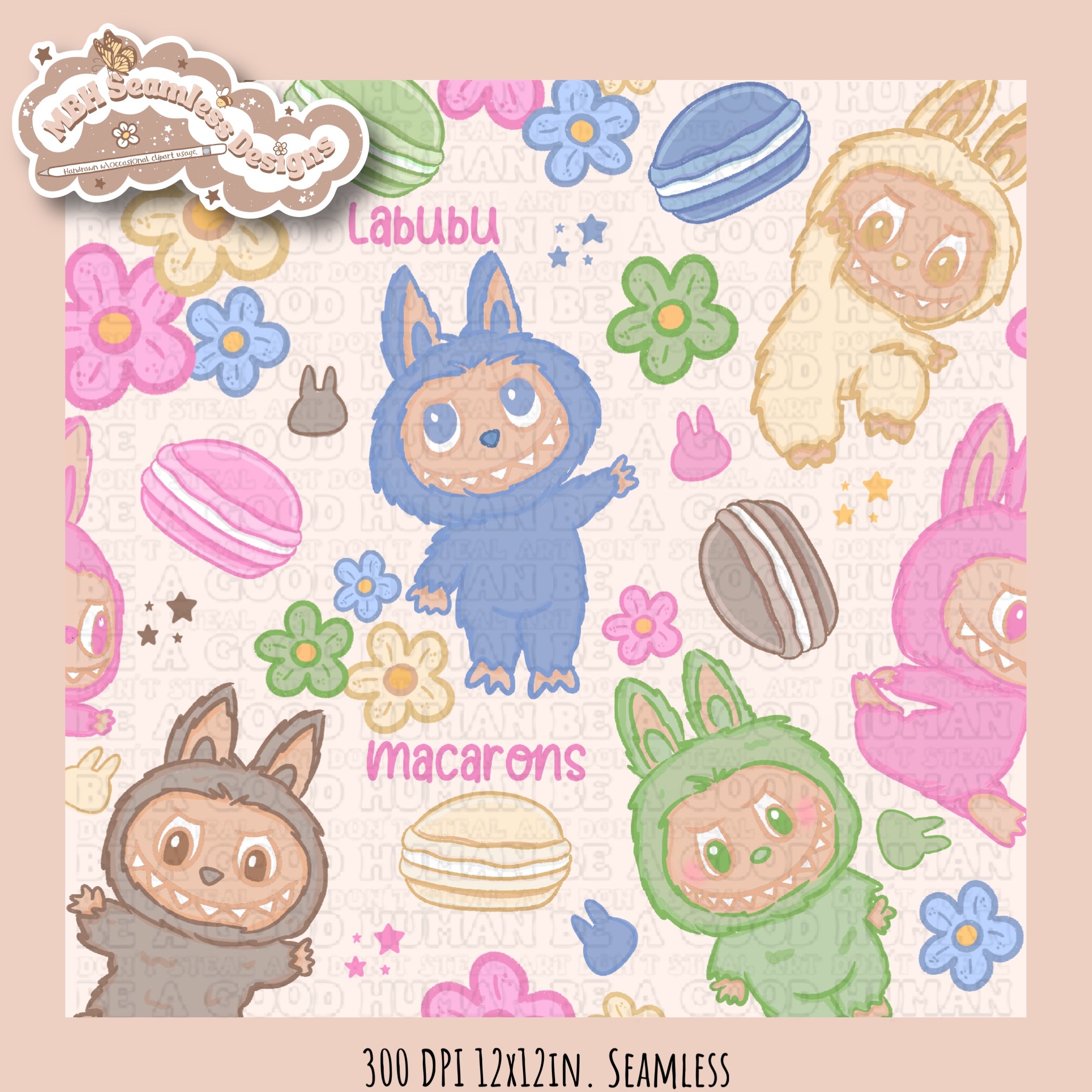 Labubu Seem Less Pattern Design Labubu Macorons Seamless Pattern // PNGs •Assorted Colorway Options ...