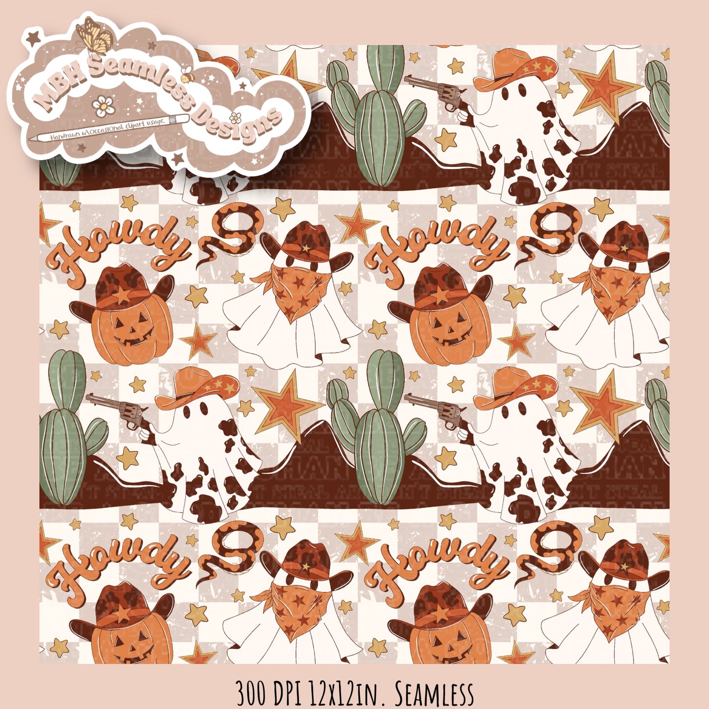 Howdy Western Ghosts Seamless Pattern MULTIPLE COLORWAYS