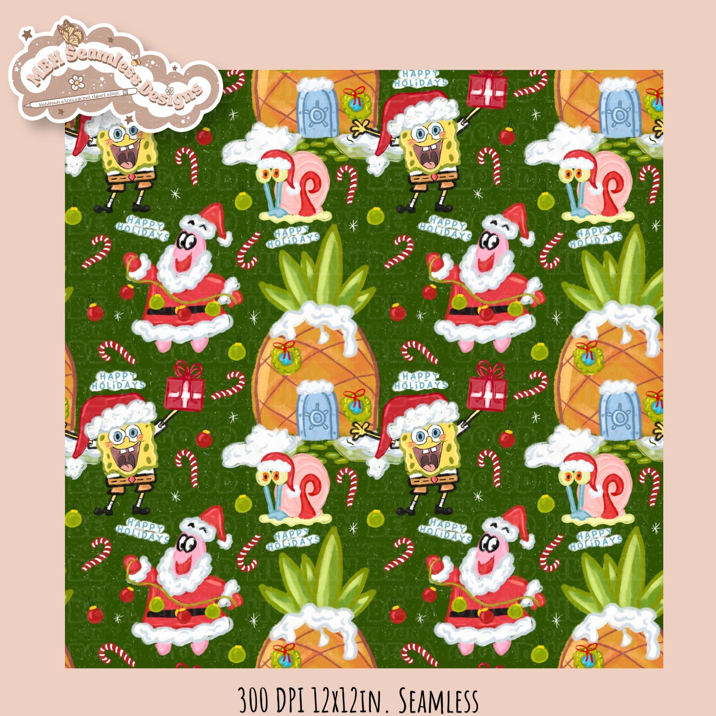 Holiday SpongeBob Seamless Pattern // Assorted Colorways