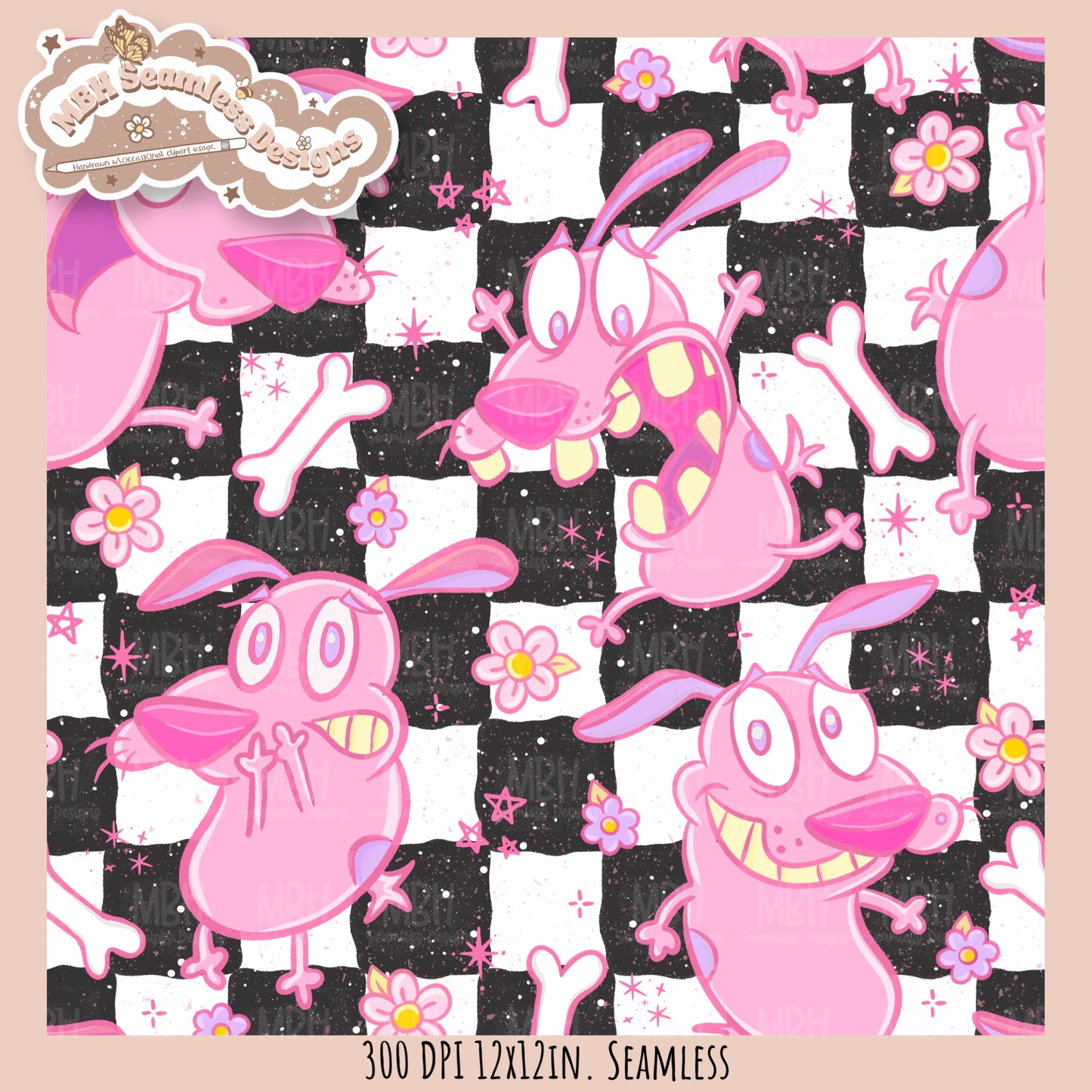 Pink Courage Dog Seamless Pattern // PNG // Assorted Colorway Options