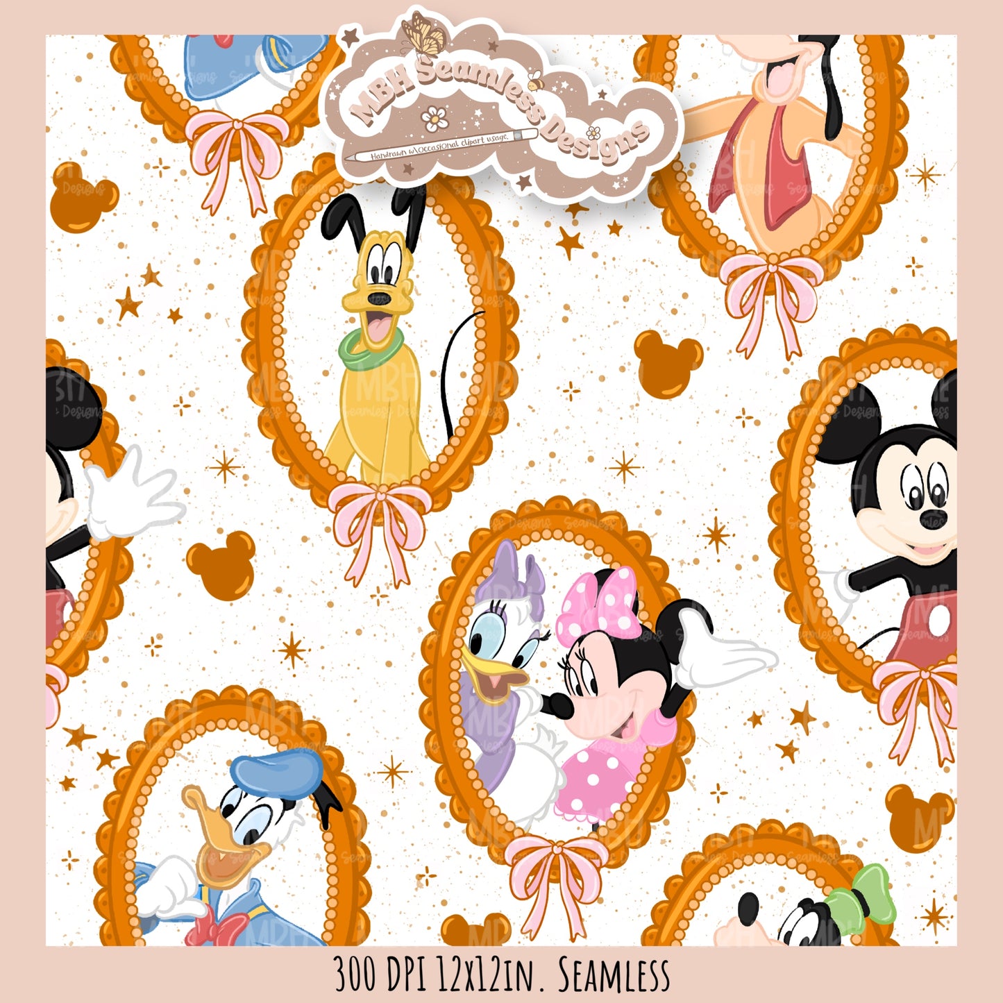 Coquette Framed Mouse and Friends Seamless Pattern • PNG • Assorted Colorway Options
