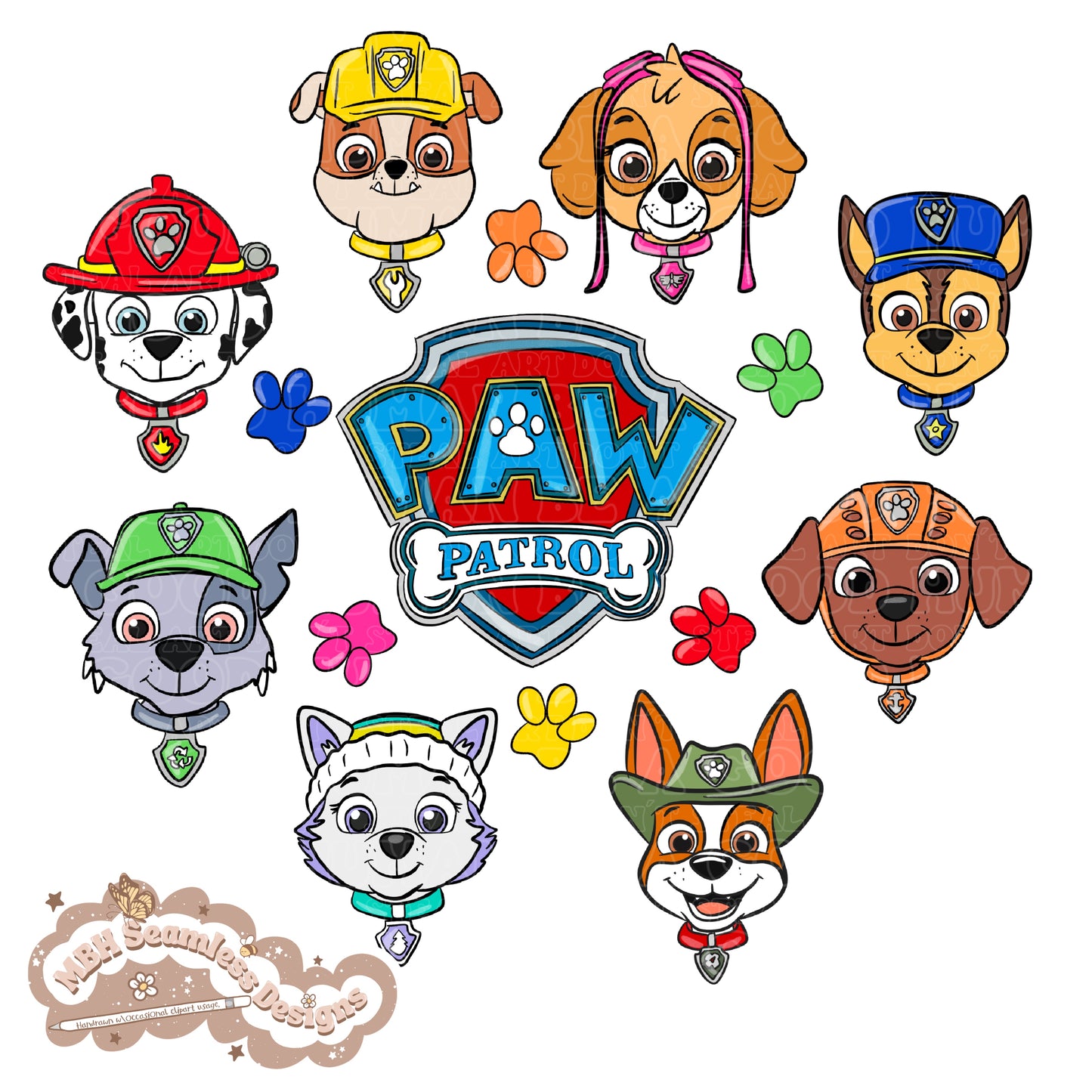 Paw Patrol Spex Seamless Pattern & PNG MULTIPLE COLORWAYS