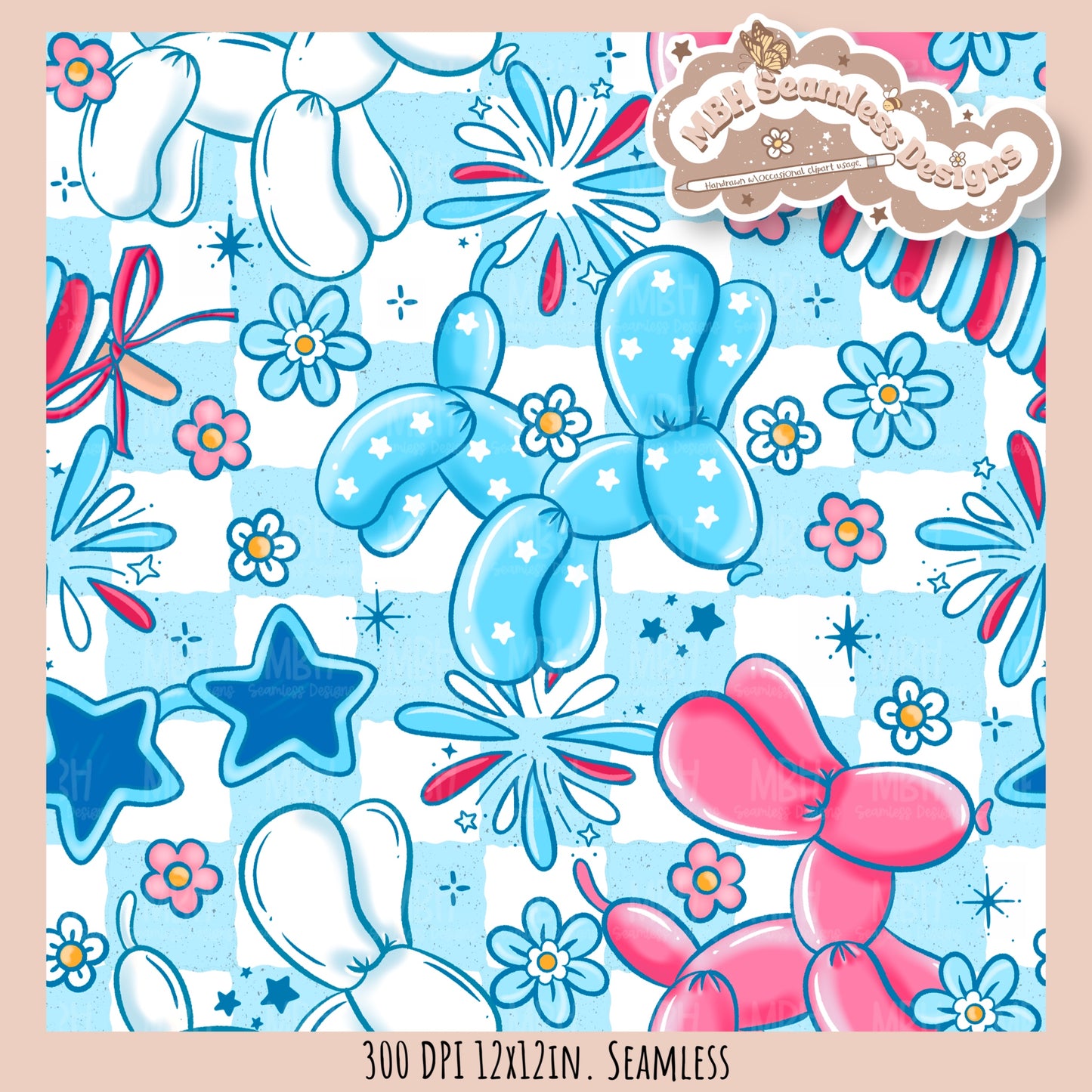 Floral FOJ Dog Balloons Seamless Pattern // MULTIPLE COLORWAY OPTIONS
