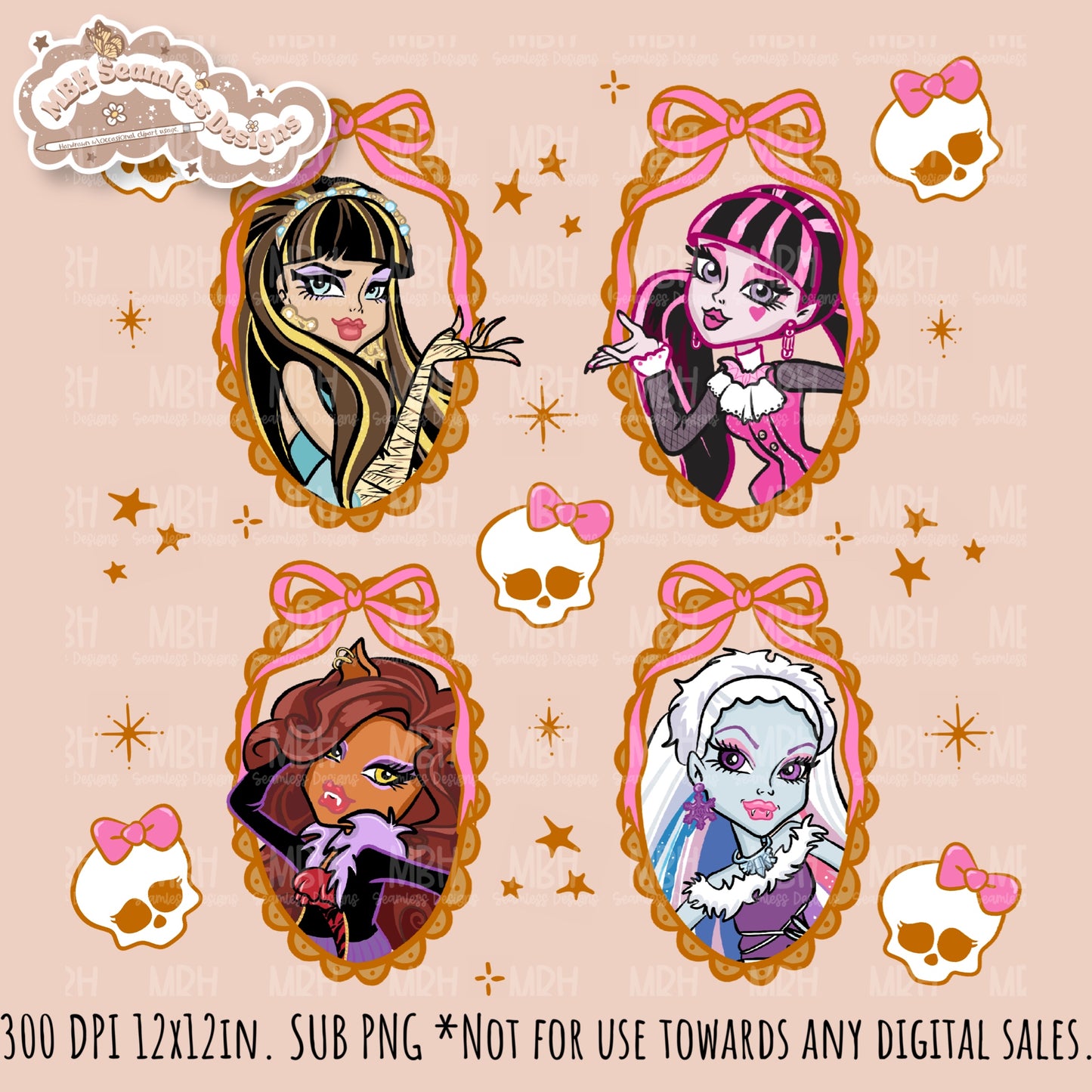 Monster High Coquette Frames Seamless Pattern • PNG • Assorted Colorway Options