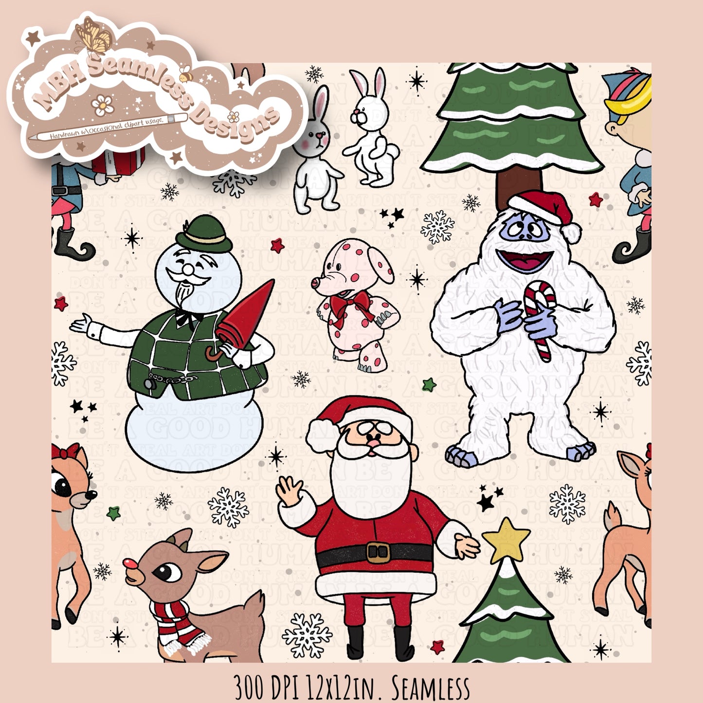 Rudolph and Friends Seamless & PNG MULTIPLE COLORWAYS