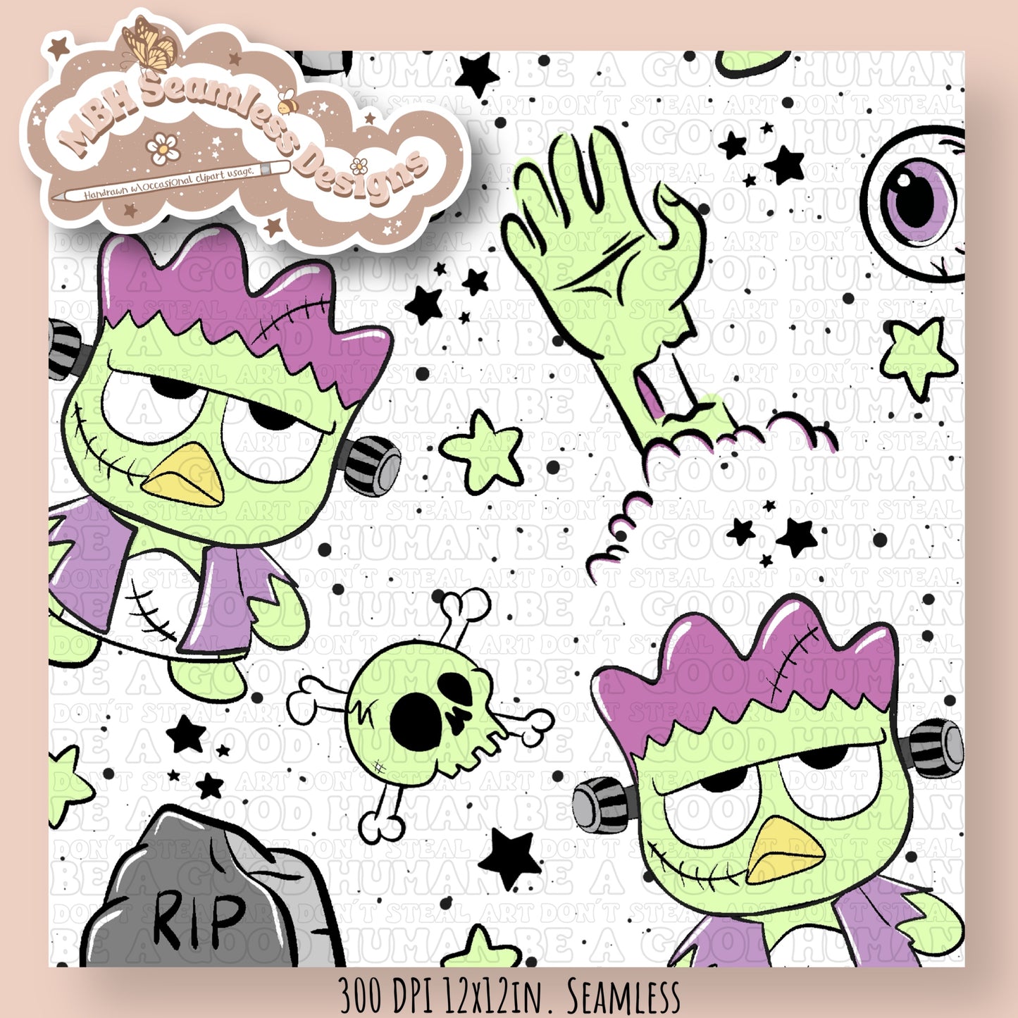 Badtz-Maru Zombie Seamless Pattern MULTIPLE COLORWAYS