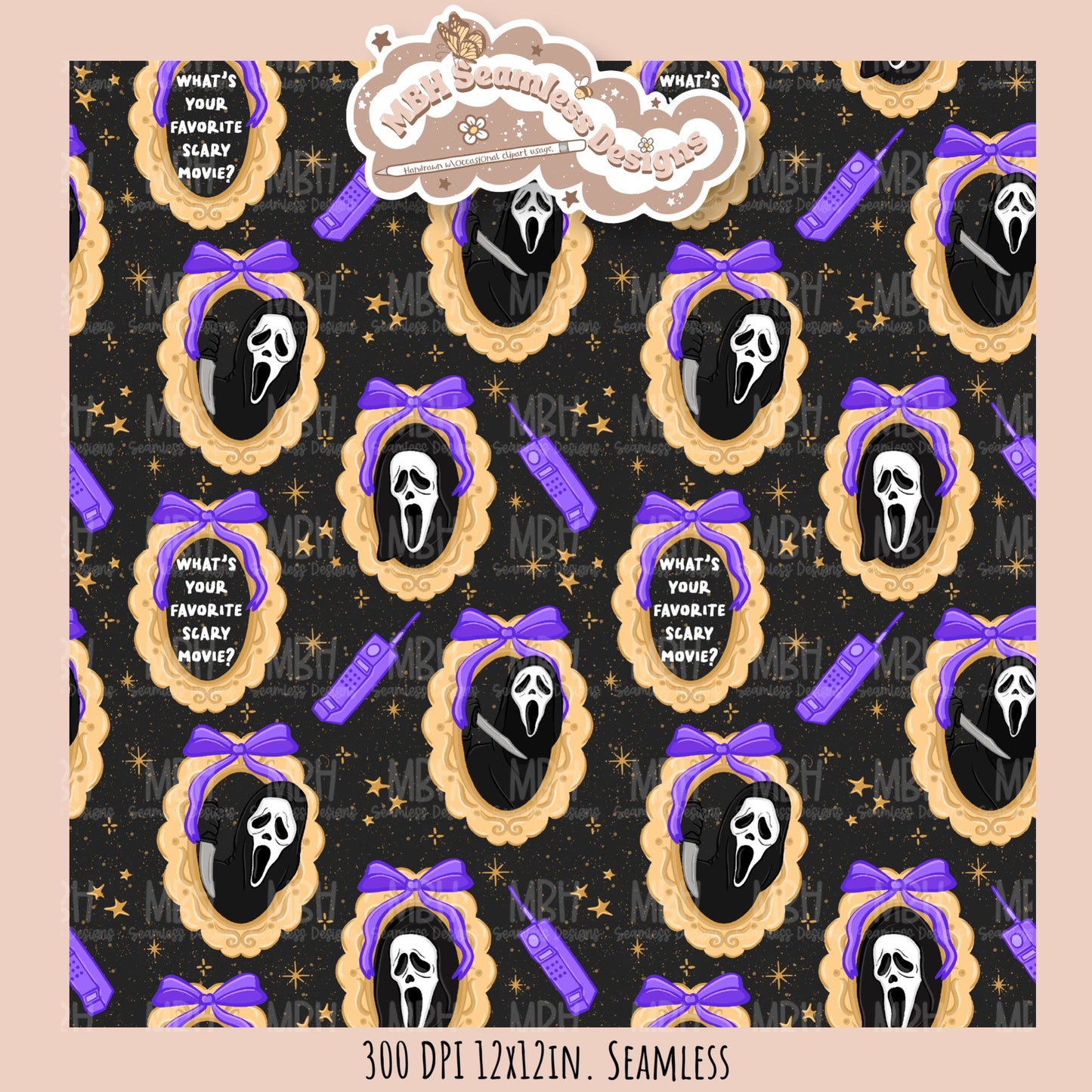 Ghostface Coquette Frames Seamless Pattern • PNG • Assorted Colorway Options
