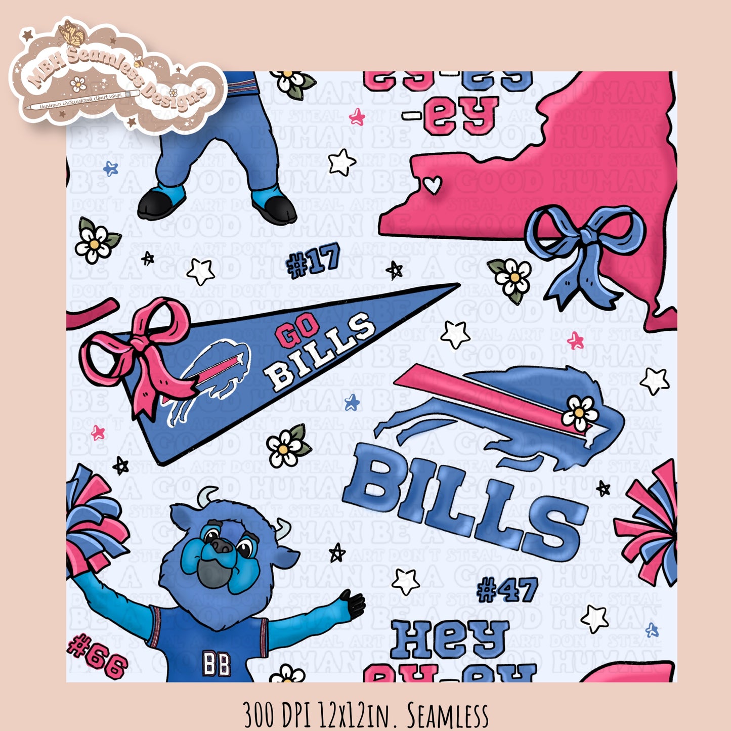 Bills x Daisies Football Seamless Pattern // Assorted Colorways