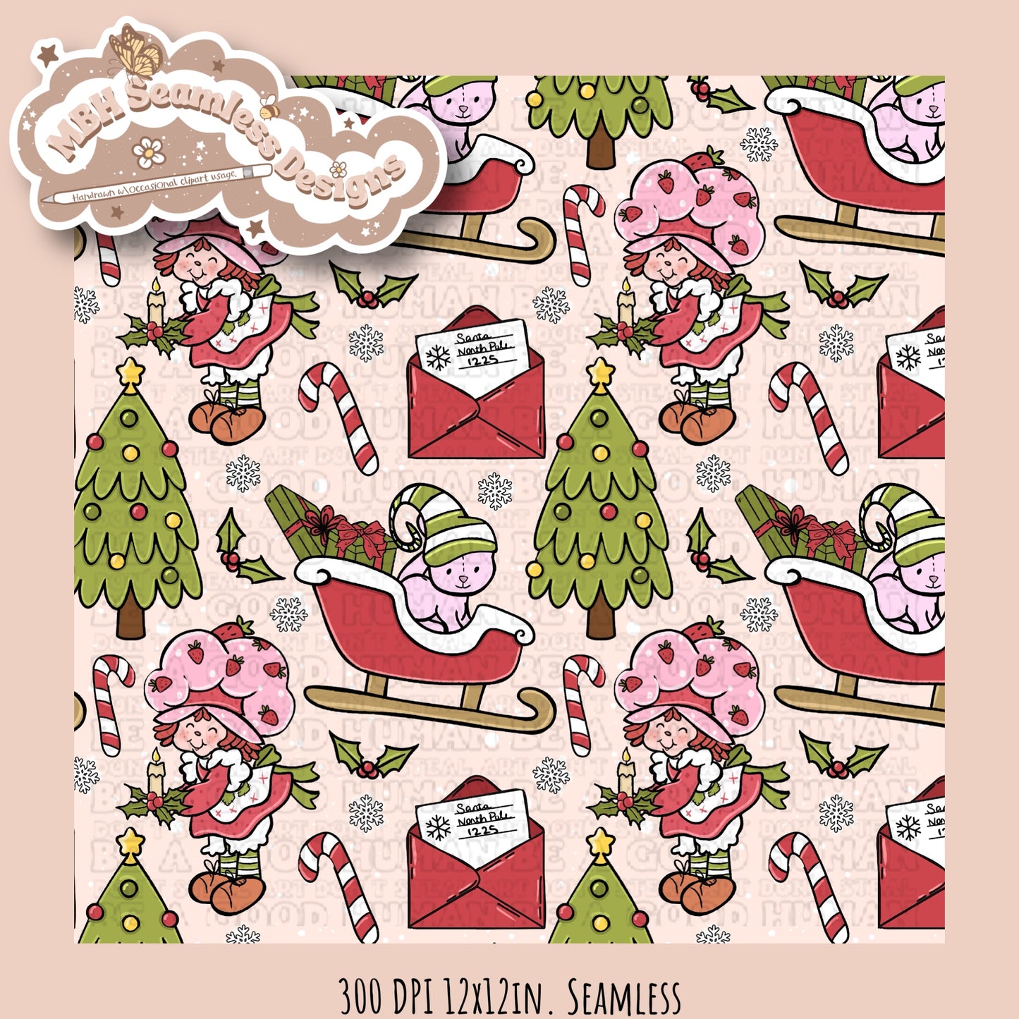 Christmas Strawberry Shortcake Seamless & PNG MULTIPLE COLORWAYS