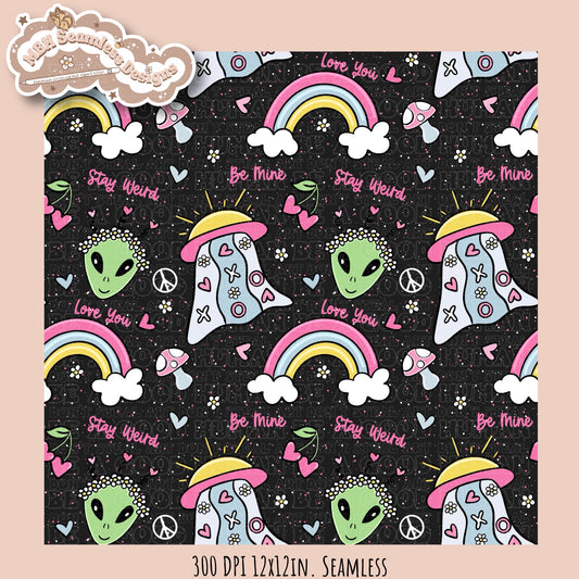 Alien Love Seamless Pattern MULTIPLE COLORWAY OPTIONS