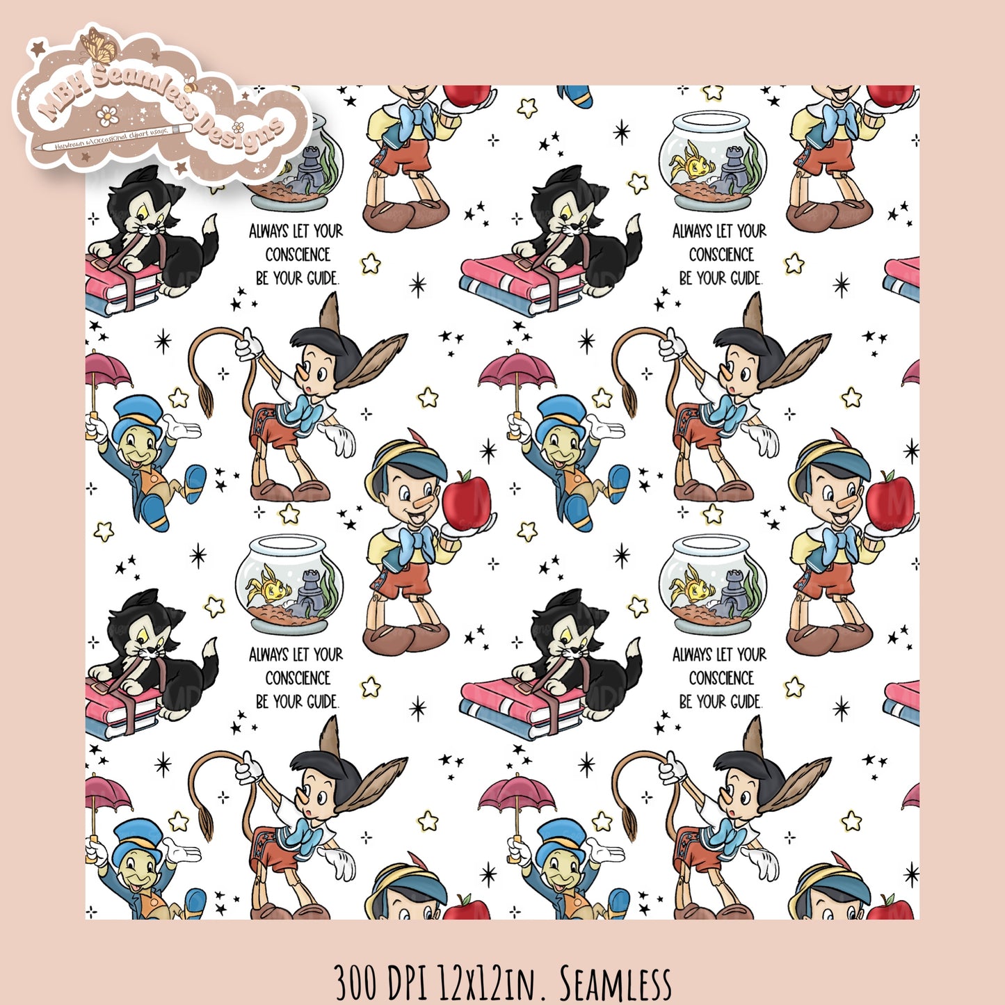 Starry Pinnochio Seamless Pattern // Assorted Colorways