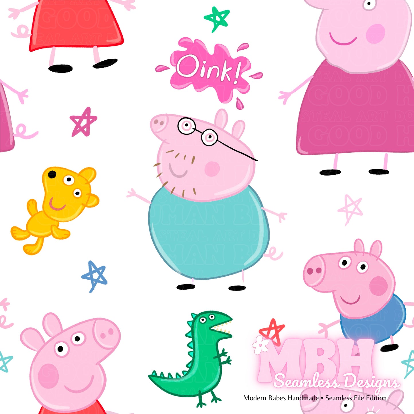 Starry Peppa & Family Seamless Pattern