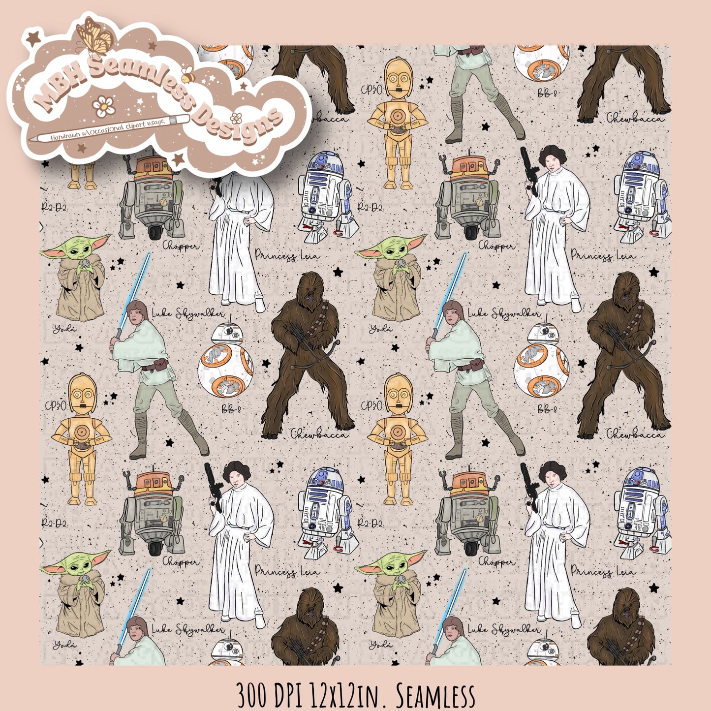 Star Wars Names Seamless Pattern MULTIPLE COLORWAYS