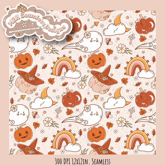 Boho Floral Pumpkin Ghost Seamless MULTIPLE COLORWAYS