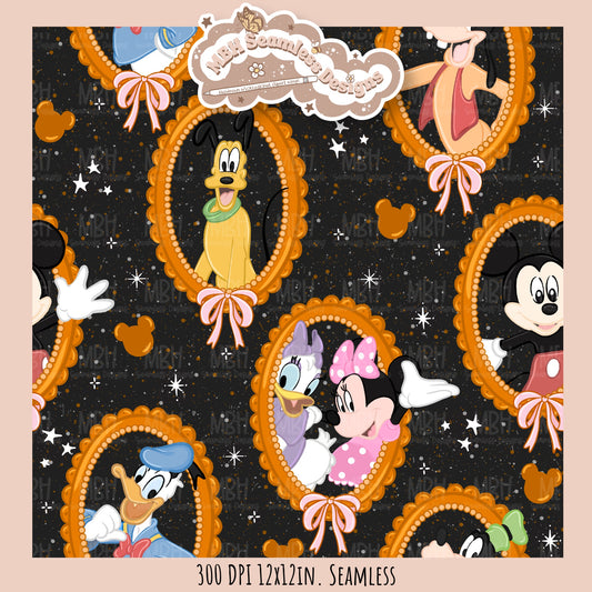 Coquette Framed Mouse and Friends Seamless Pattern • PNG • Assorted Colorway Options