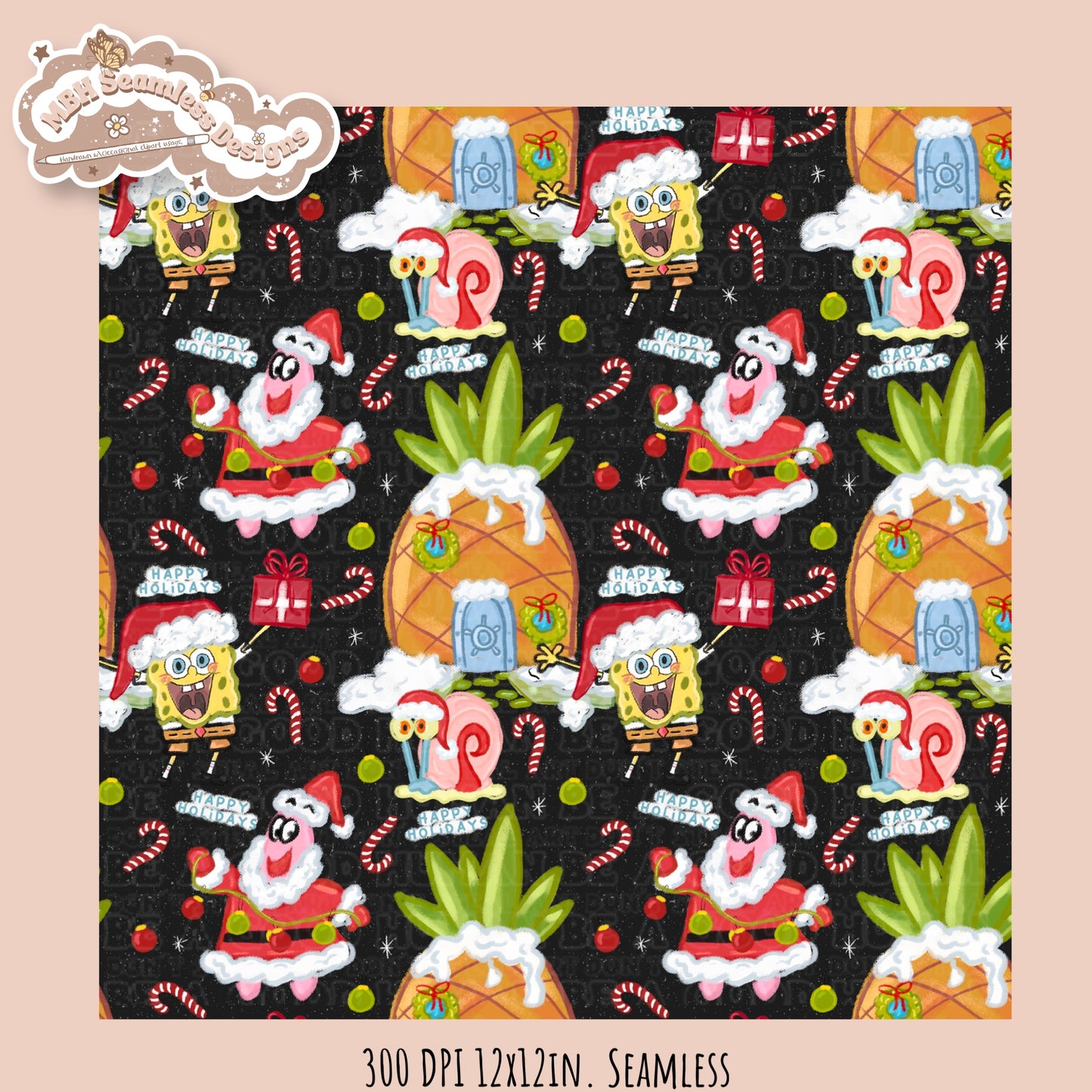 Holiday SpongeBob Seamless Pattern // Assorted Colorways