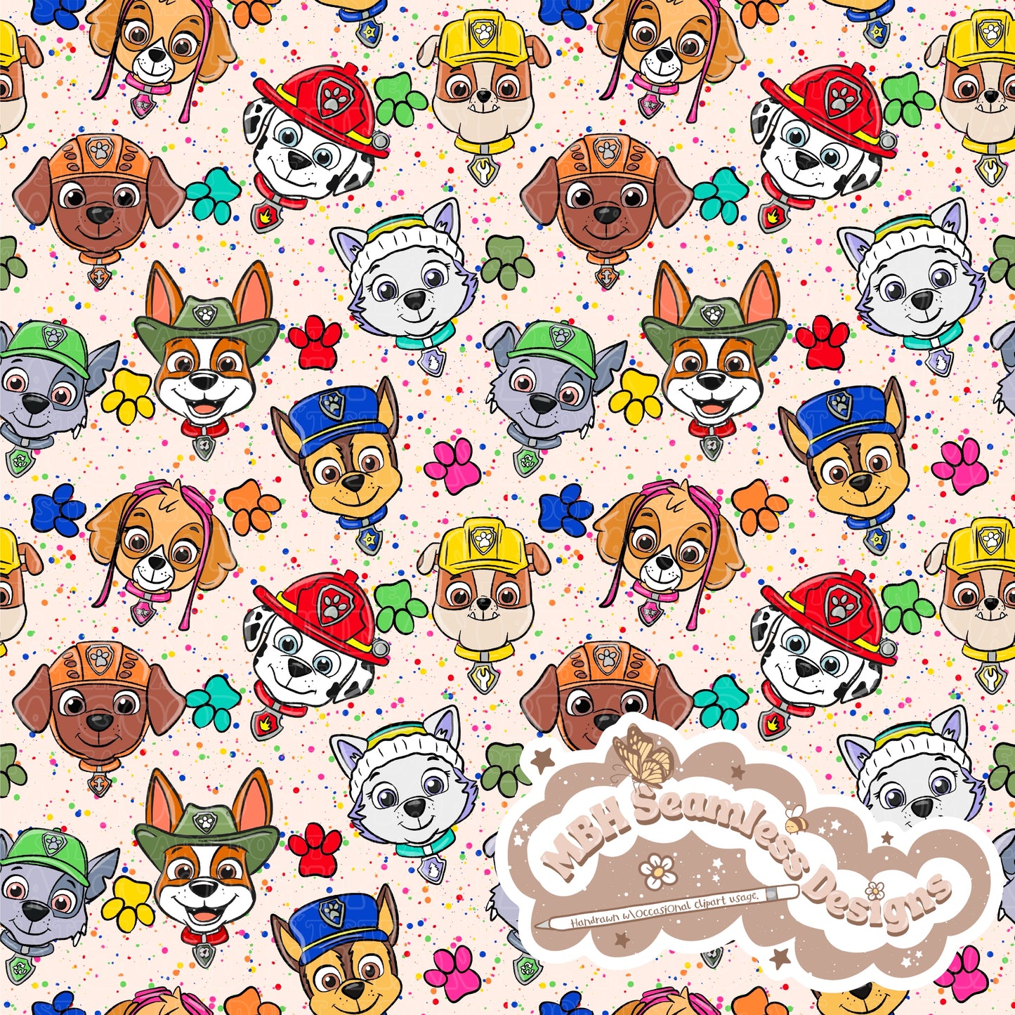 Paw Patrol Spex Seamless Pattern & PNG MULTIPLE COLORWAYS