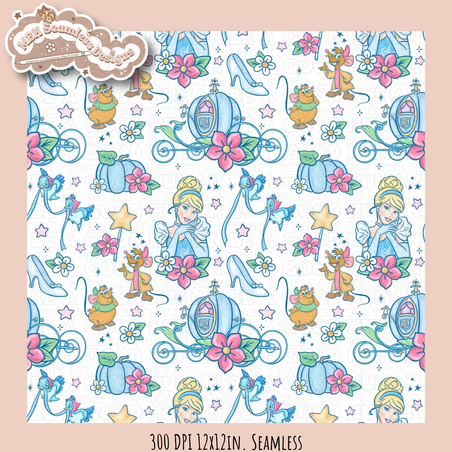 LIMITED EXCLUSIVE Starry Cinderella Seamless Pattern & PNG NO FABRIC SHOPS