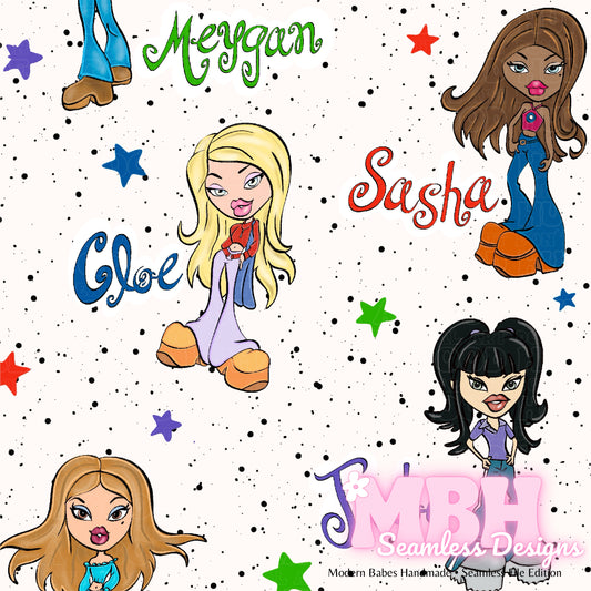 Brats Doll Names Seamless Pattern MULTIPLE COLORWAYSBratz