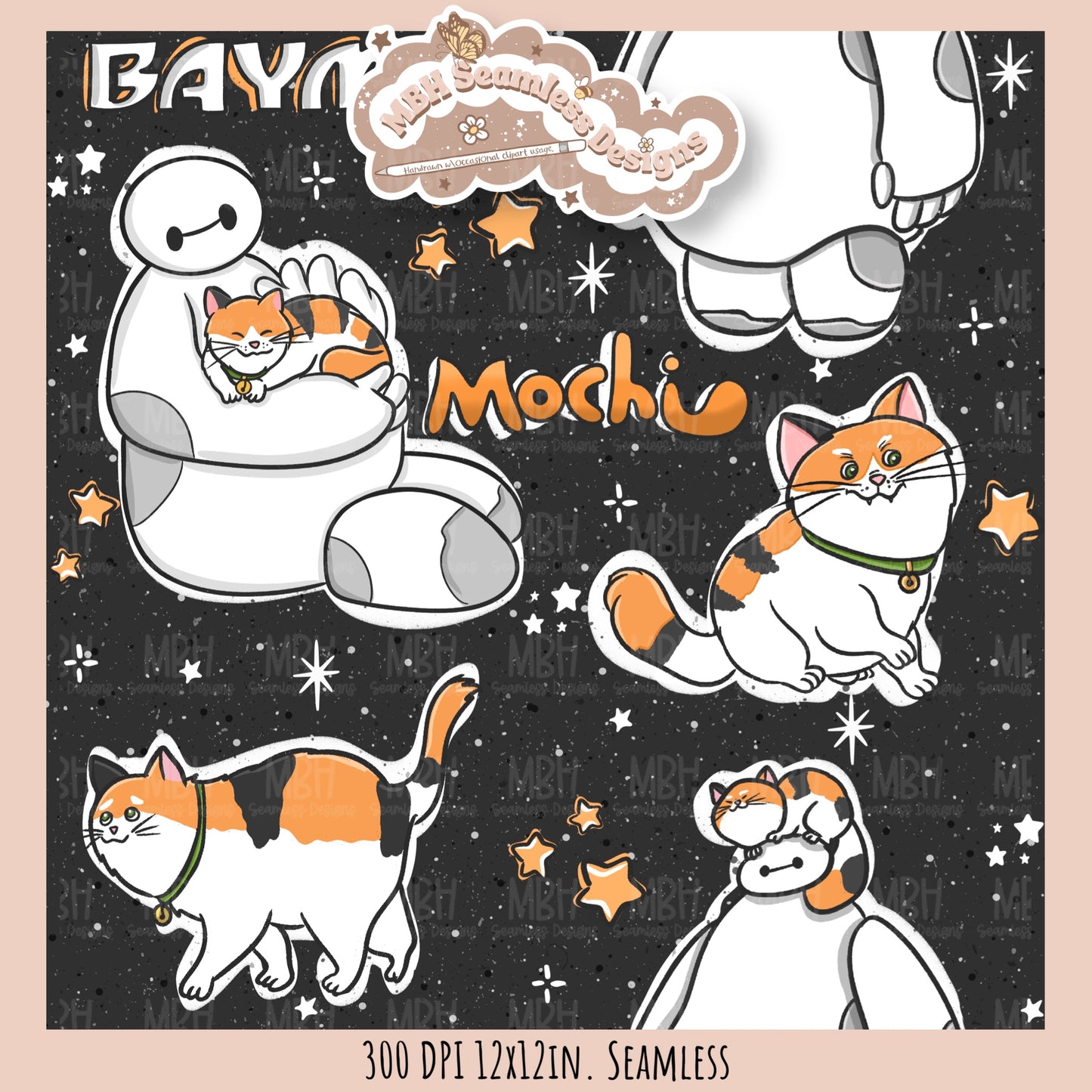 Starry Baymax Mochi Seamless Pattern // PNG // Multiple Colorway Options
