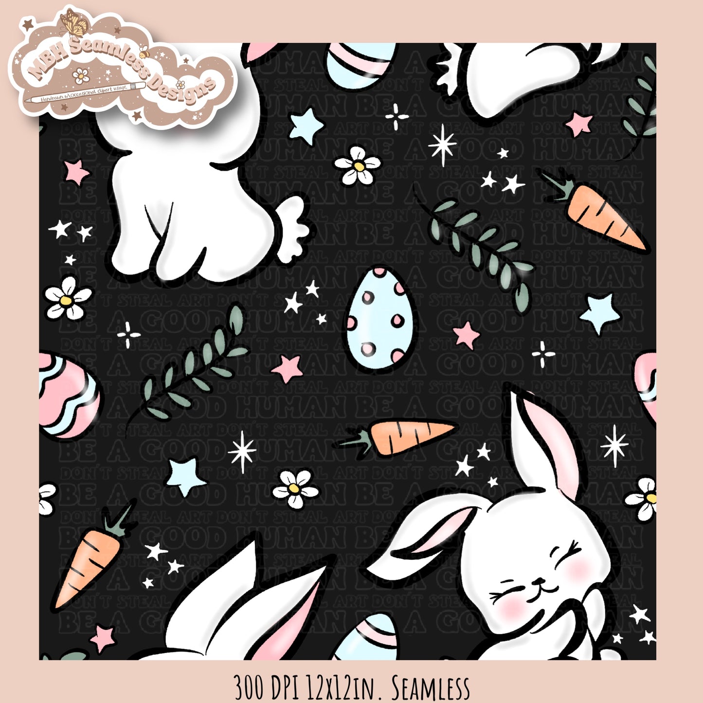 Kawaii Easter Bunnies Seamless Pattern MULTIPLE COLORWAYS