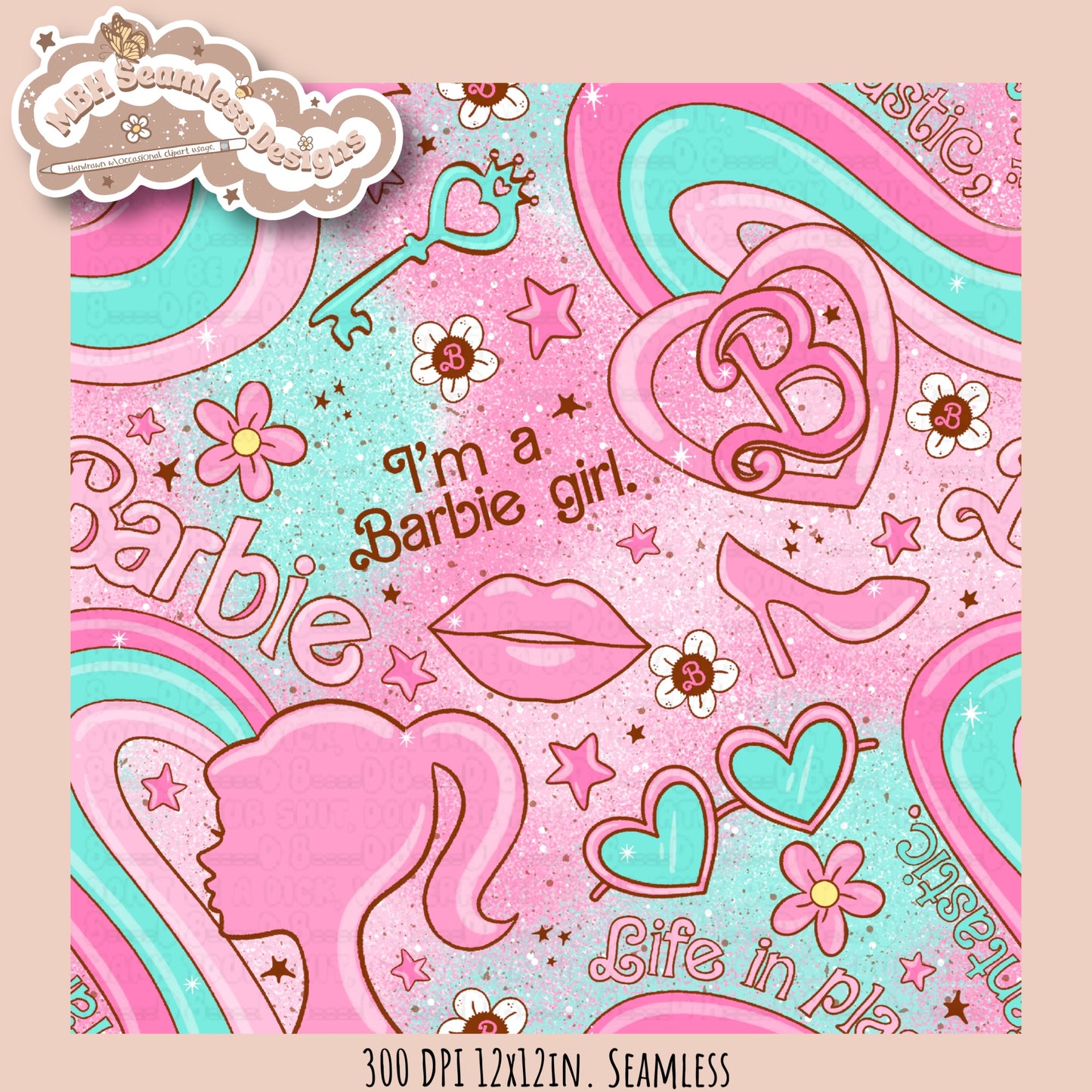 Barbie Girl Seamless Pattern MULTIPLE COLORWAYS