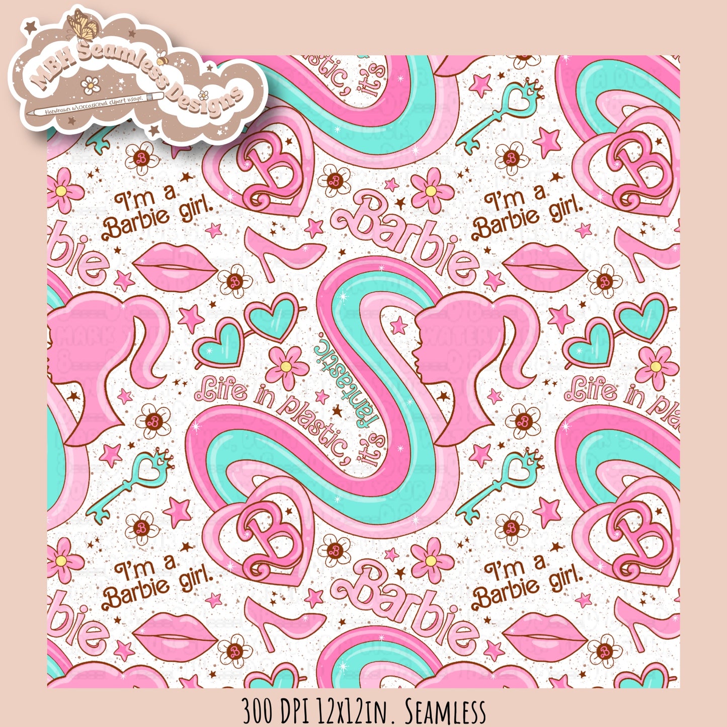 Barbie Girl Seamless Pattern MULTIPLE COLORWAYS