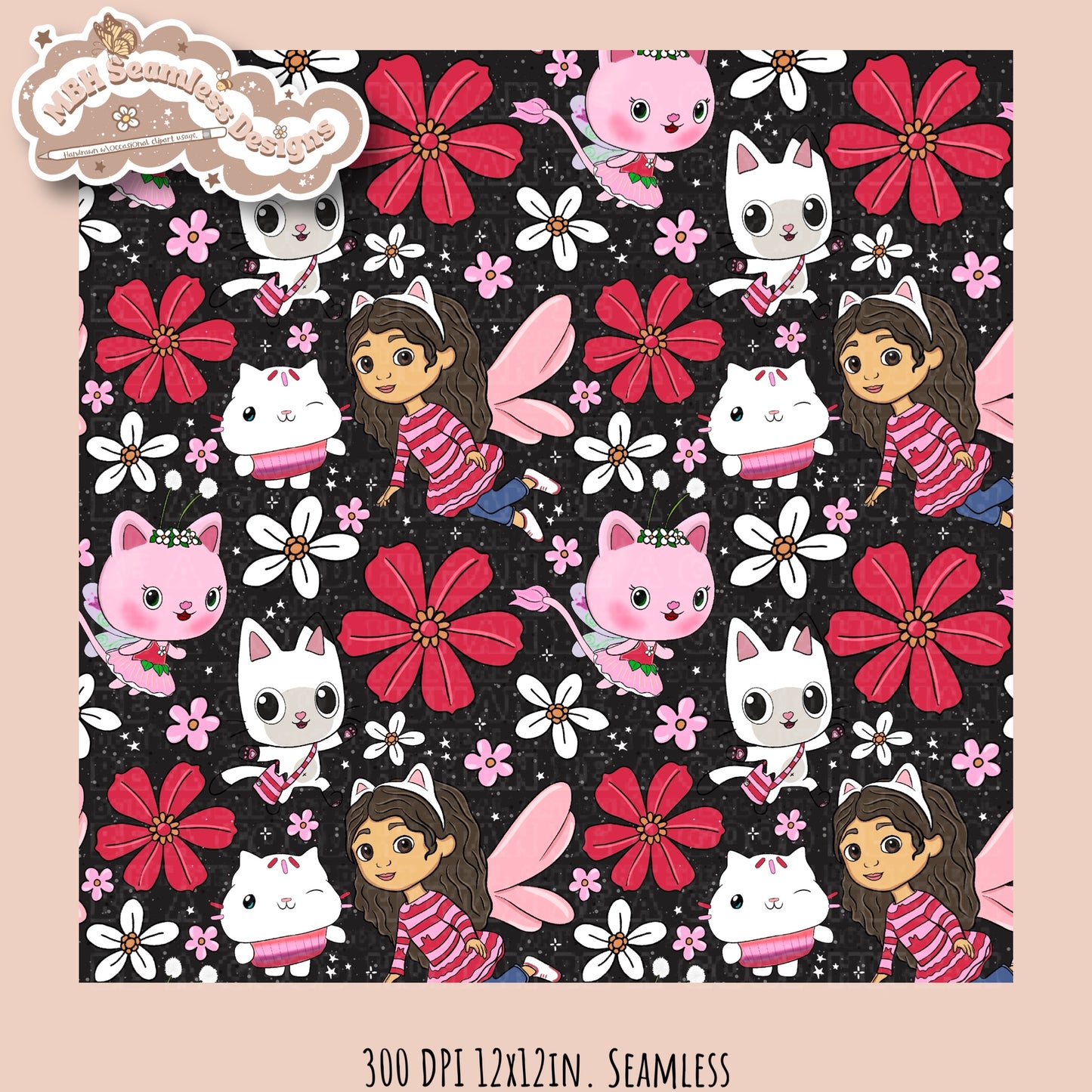 Gabby Valentine Floral Seamless Pattern  MULTIPLE COLORWAY/BACKGROUND OPTIONS