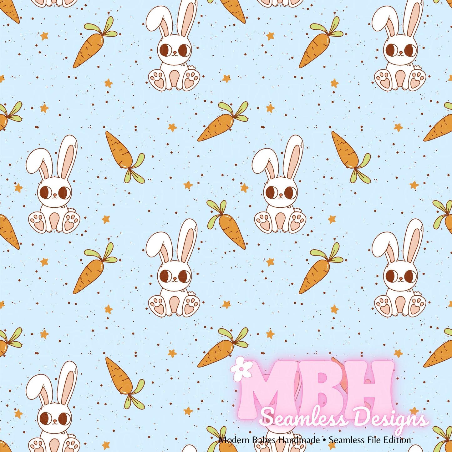 Cute Starry Bunny Carrots SPEX Seamless Pattern Multiple Colorways