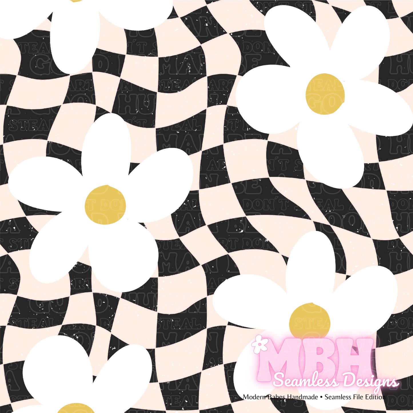 Wavy Checkered Floral Seamless Pattern