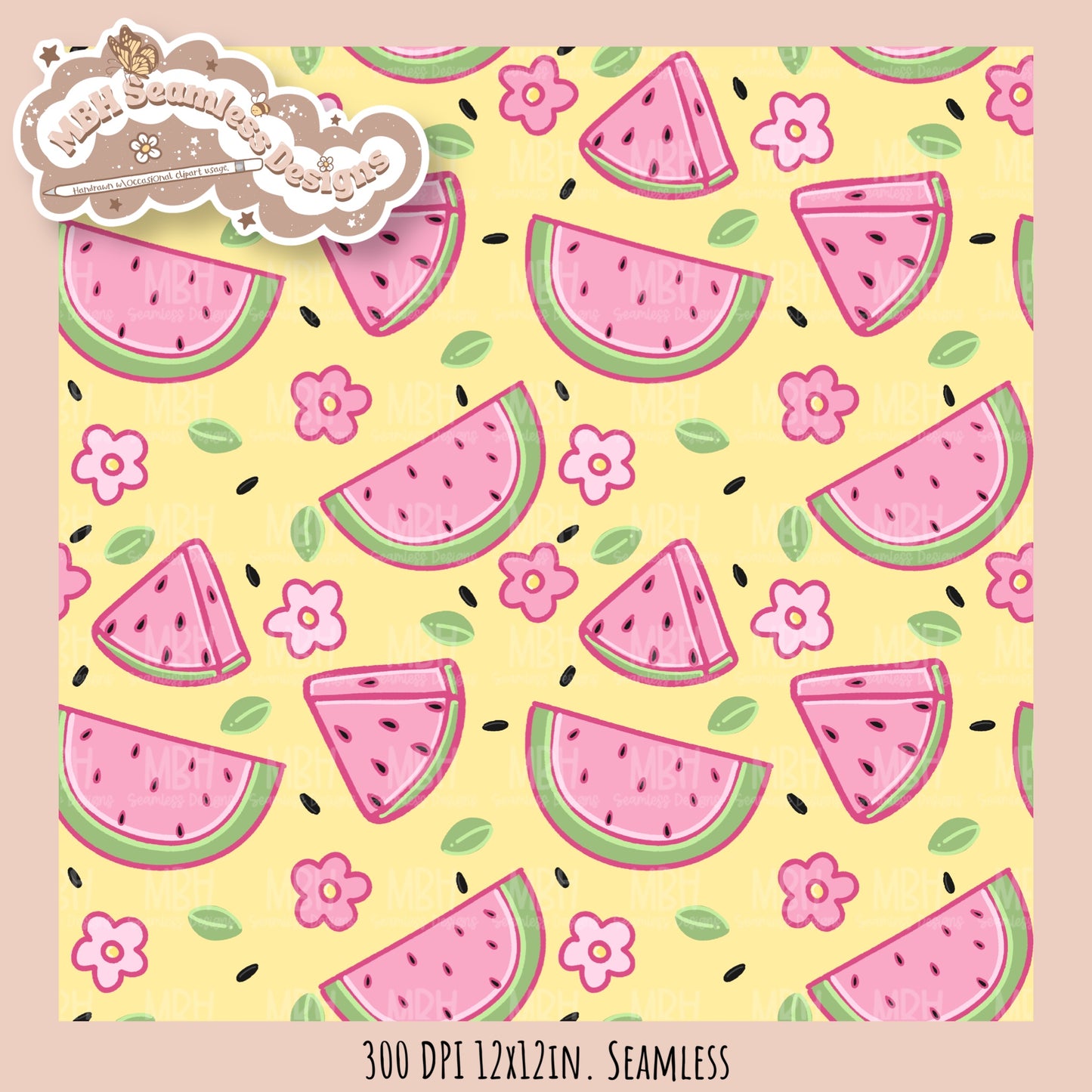 Watermelon Floral Seamless Pattern • Multiple Colorways