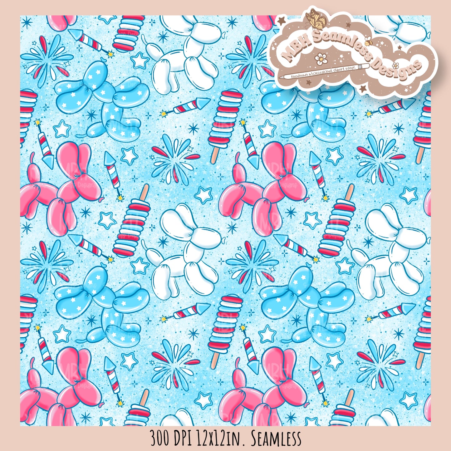 Starry FOJ Dog Balloons Seamless Pattern // SUB PNG // MULTIPLE COLORWAY OPTIONS
