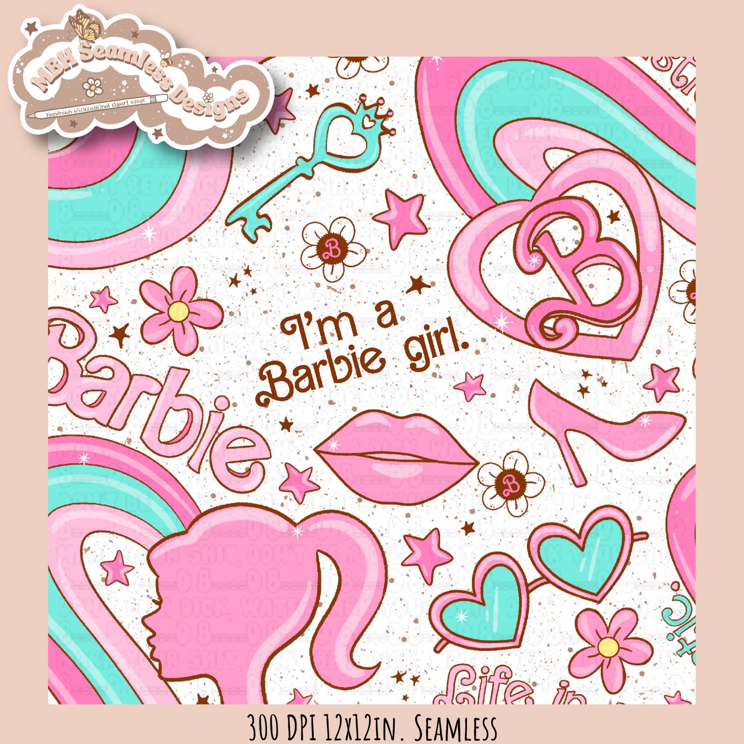 Barbie Girl Seamless Pattern MULTIPLE COLORWAYS