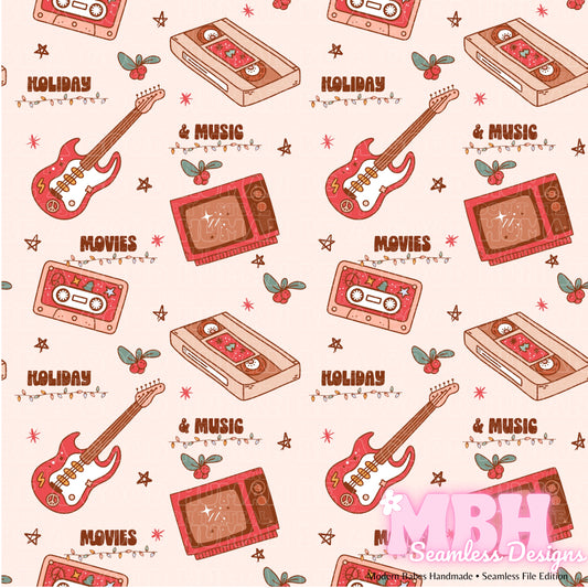 Retro Holiday Movies Music Seamless Pattern