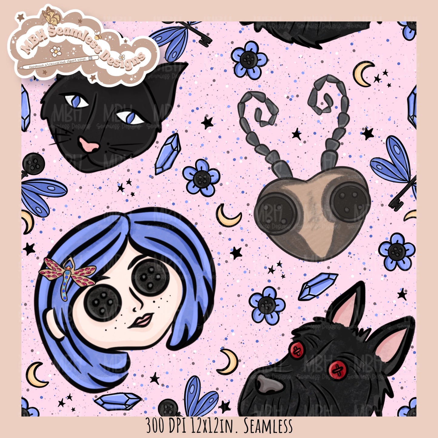 Button Eyes Seamless Pattern // PNG // Multiple Colorway Options